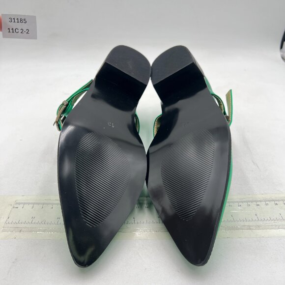 YDN Green Pointed Toe Mary Jane Chunky Heels Pumps Loafers Hollow Buckle Shoes - Picture 7 of 8